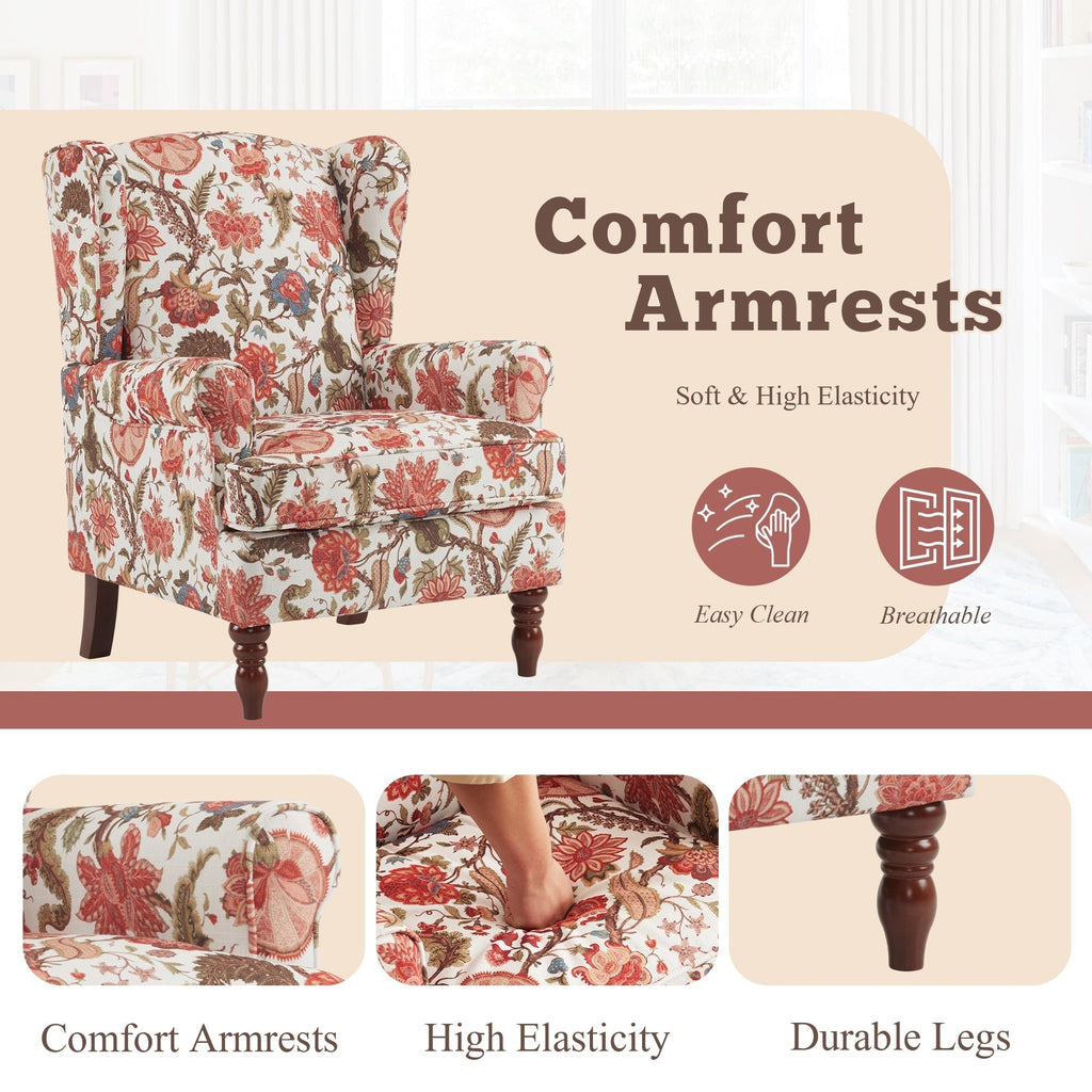 Fauteuil d'appoint moderne Erommy, fauteuil à dossier haut, canapé simple en tissu rembourré avec pieds en bois pour le salon