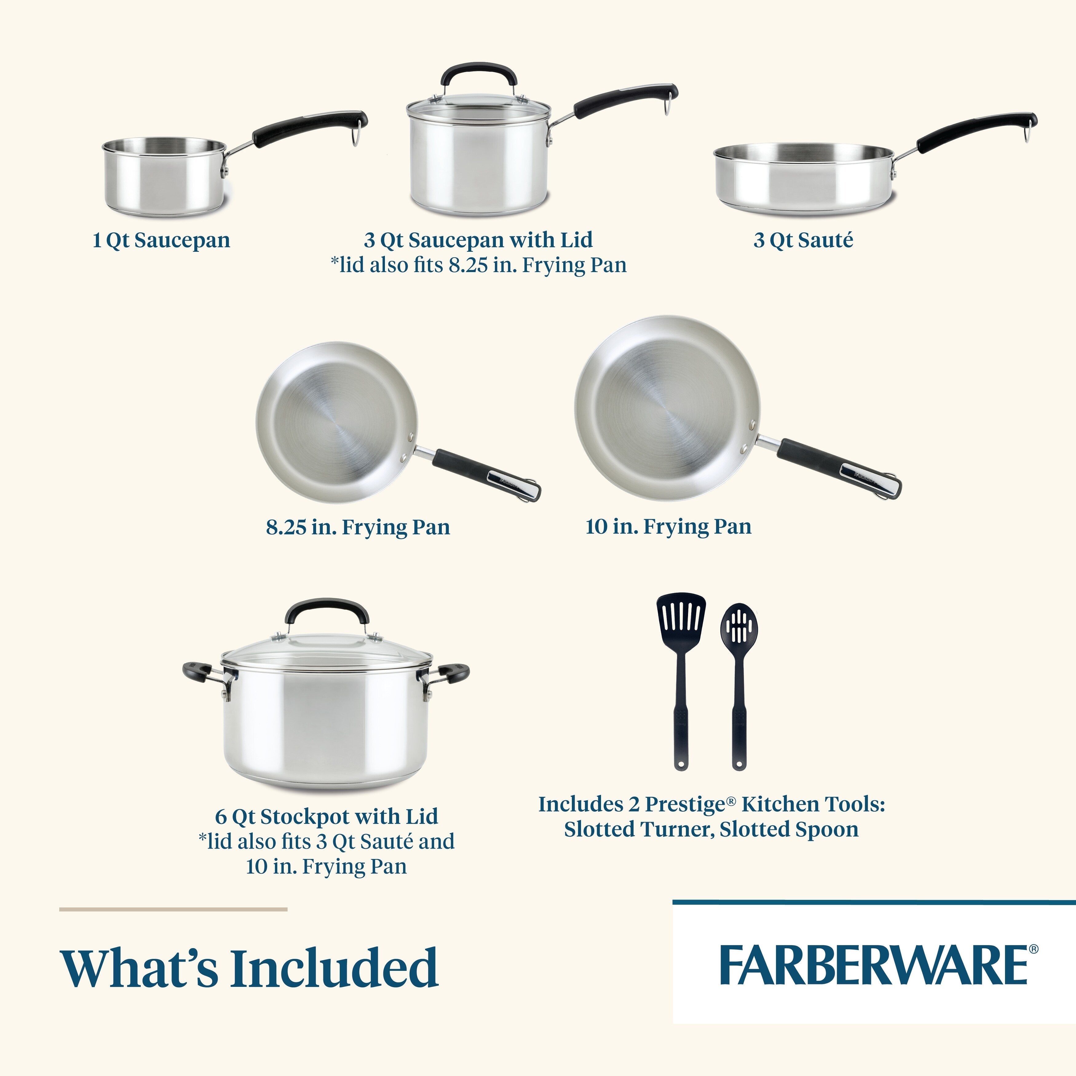 Batterie de cuisine Farberware Brilliance en acier inoxydable, 10 pièces