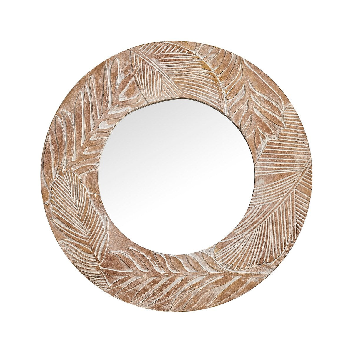 Miroir mural rond en bois sculpté de style ferme - 28 x 28
