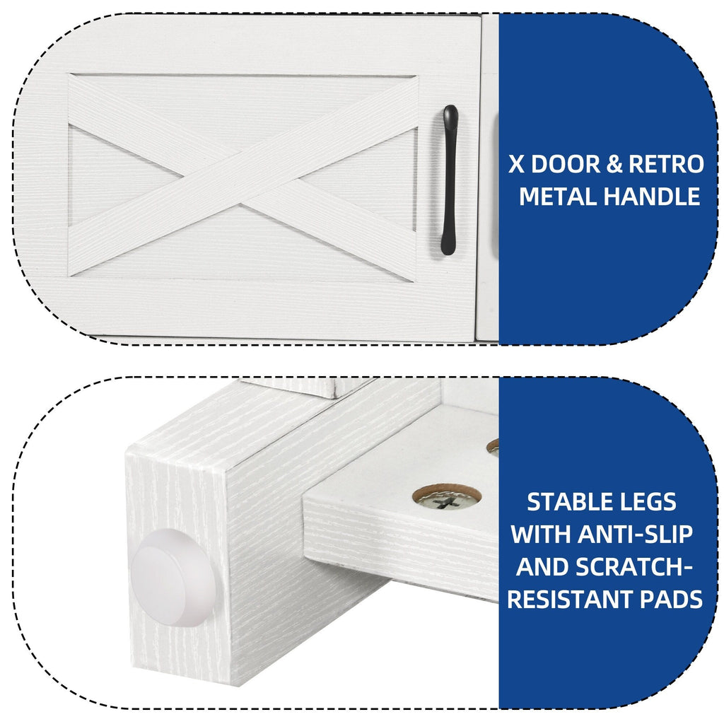 Meuble TV Farmhouse pouvant accueillir jusqu'à 65 téléviseurs avec portes et étagères ouvertes Console multimédia Prise de courant