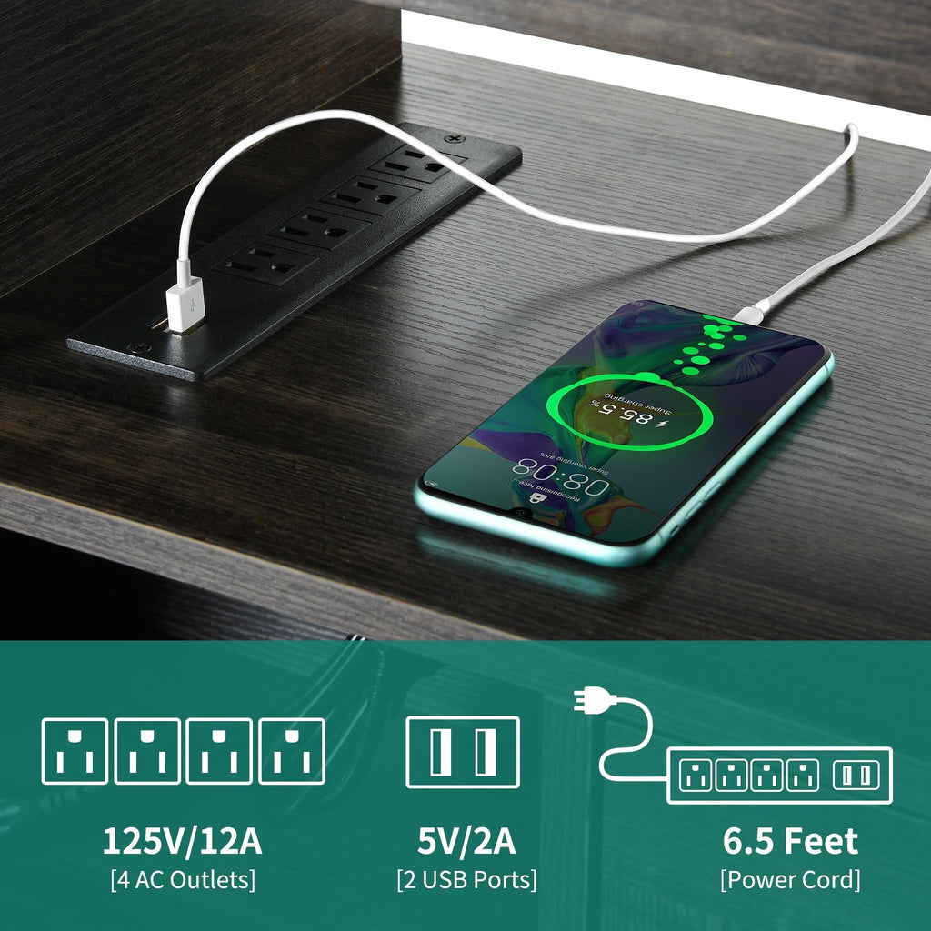 Meuble TV Farmhouse pouvant accueillir jusqu'à 65 téléviseurs avec portes et étagères ouvertes Console multimédia Prise de courant