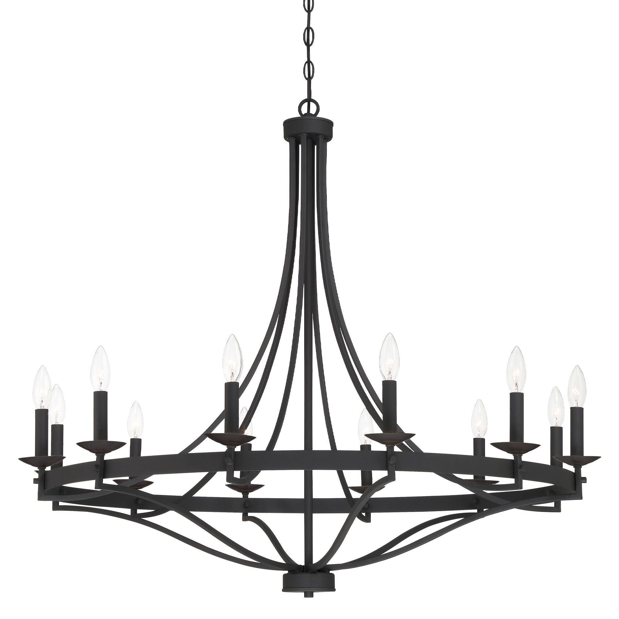 Lustre Empire à 12 lumières de style ferme moderne Fidenza avec roue de chariot et UL - D40'' * H135''