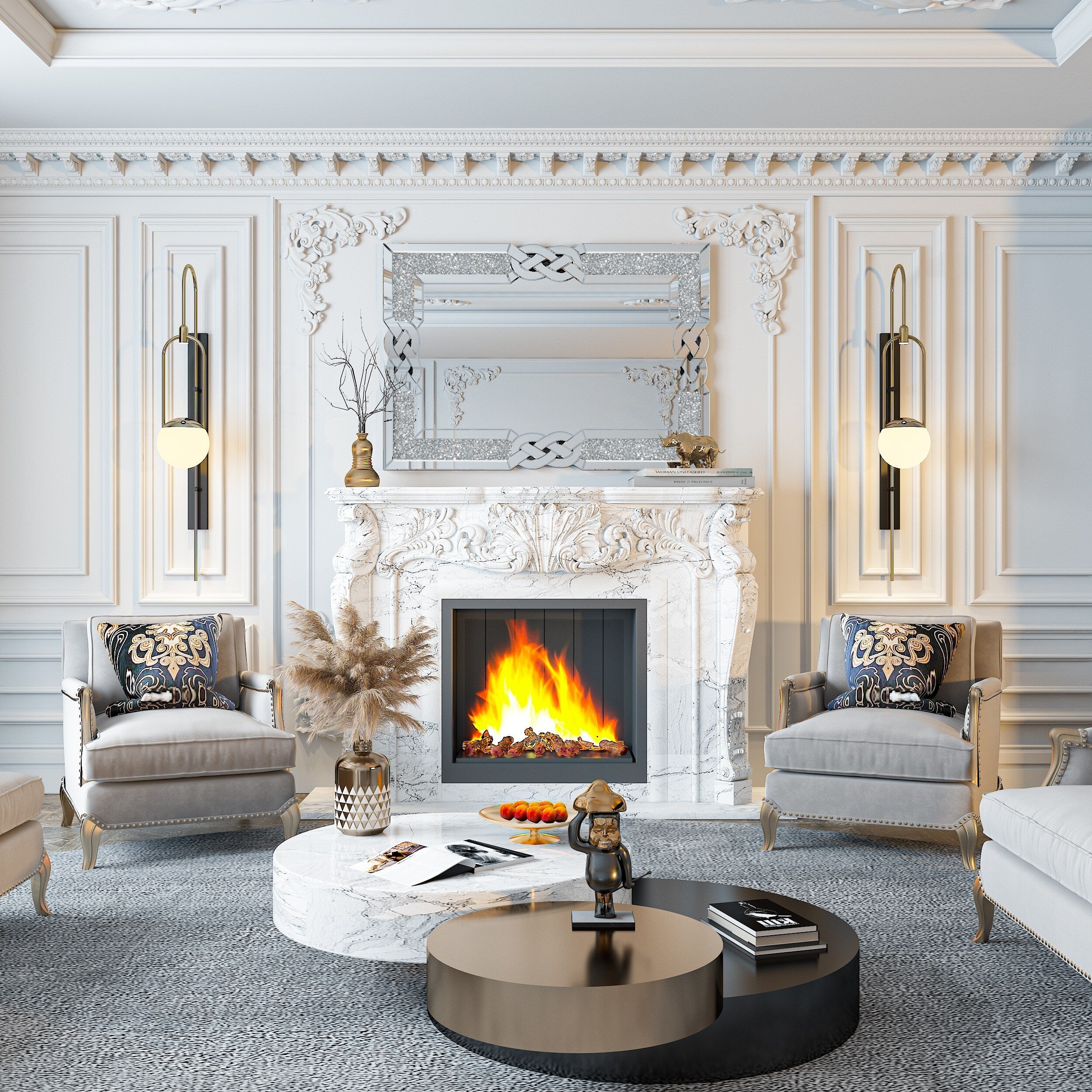 Miroir mural glamour avec accents de cristal et diamants