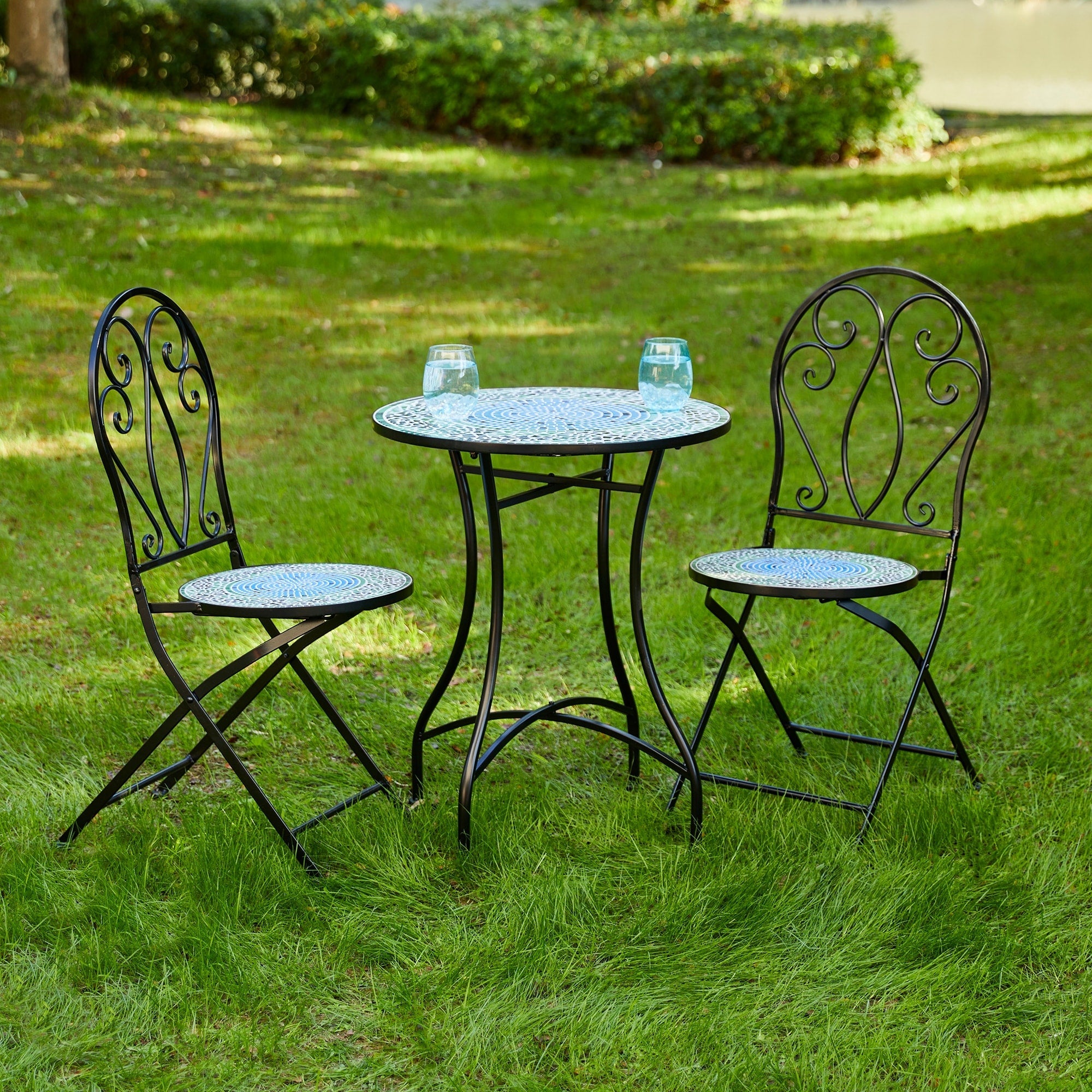 Ensemble de bistrot pliant d'extérieur en métal Glitzhome 3 pièces avec table et chaises