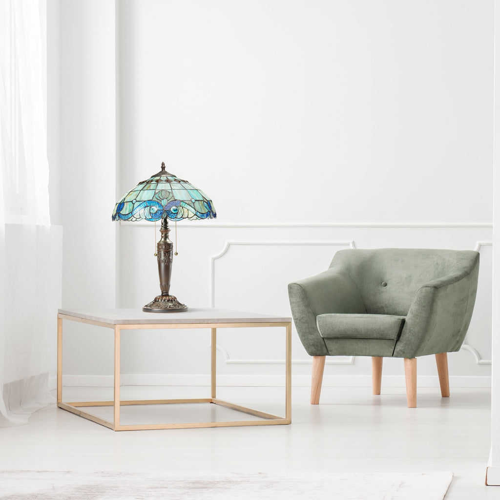 Lampe Tiffany en vitrail Gracewood Hollow Asdreni de 20 pouces - 14 L x 14 l x 20,25 H