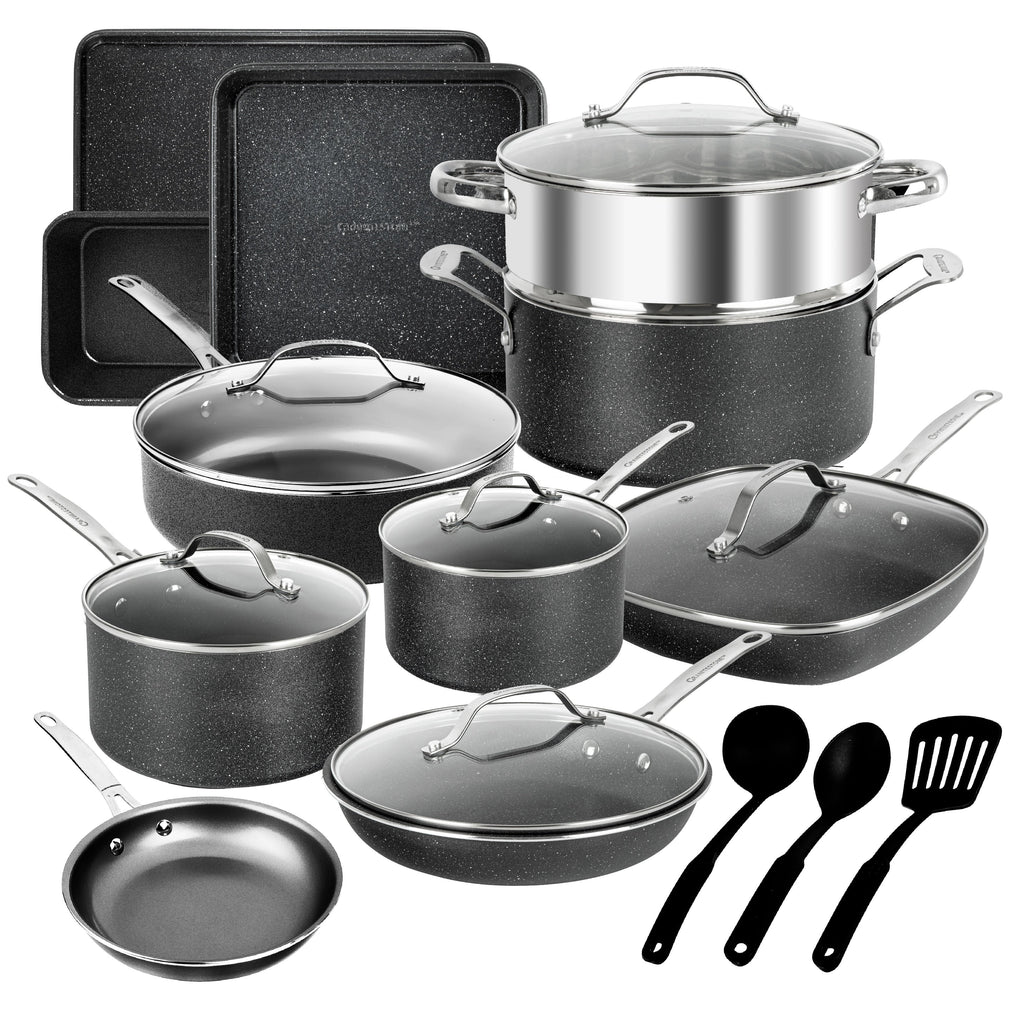 Ensemble de 20 casseroles et poêles antiadhésives Granitestone, ustensiles de cuisine et de pâtisserie