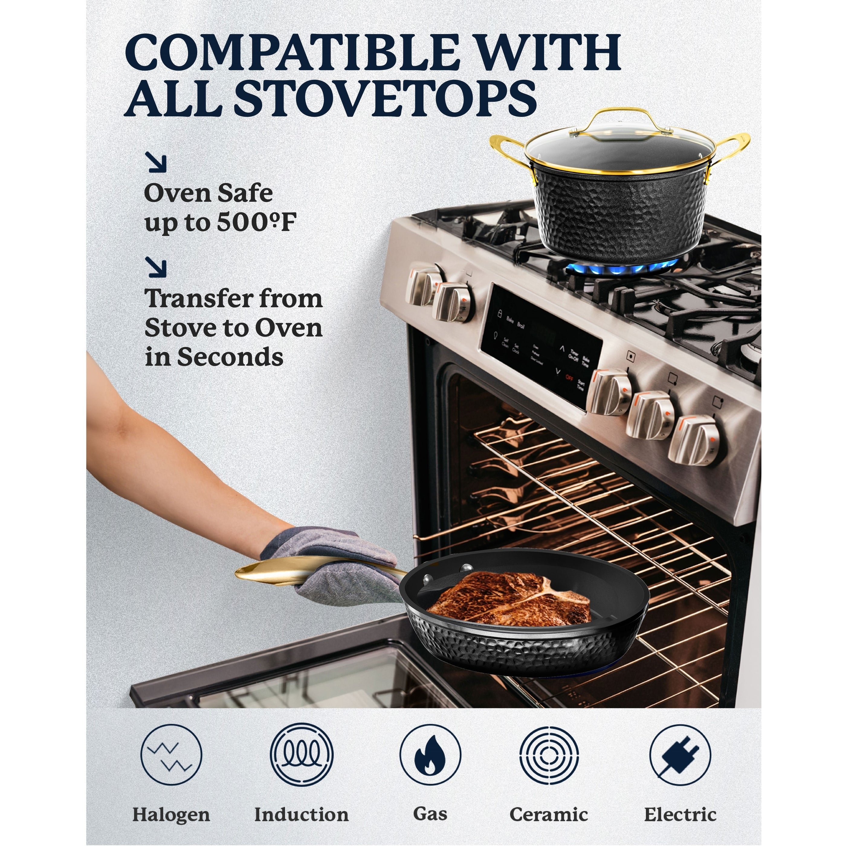 Batterie de cuisine antiadhésive martelée Granitestone Charleston 15 pièces