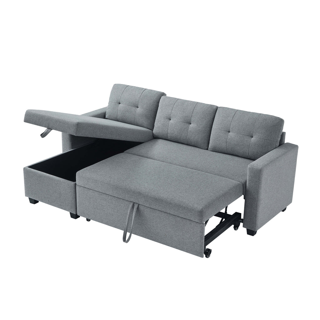 Canapé-lit convertible en lin gris de 81,5 po avec méridienne de rangement réversible