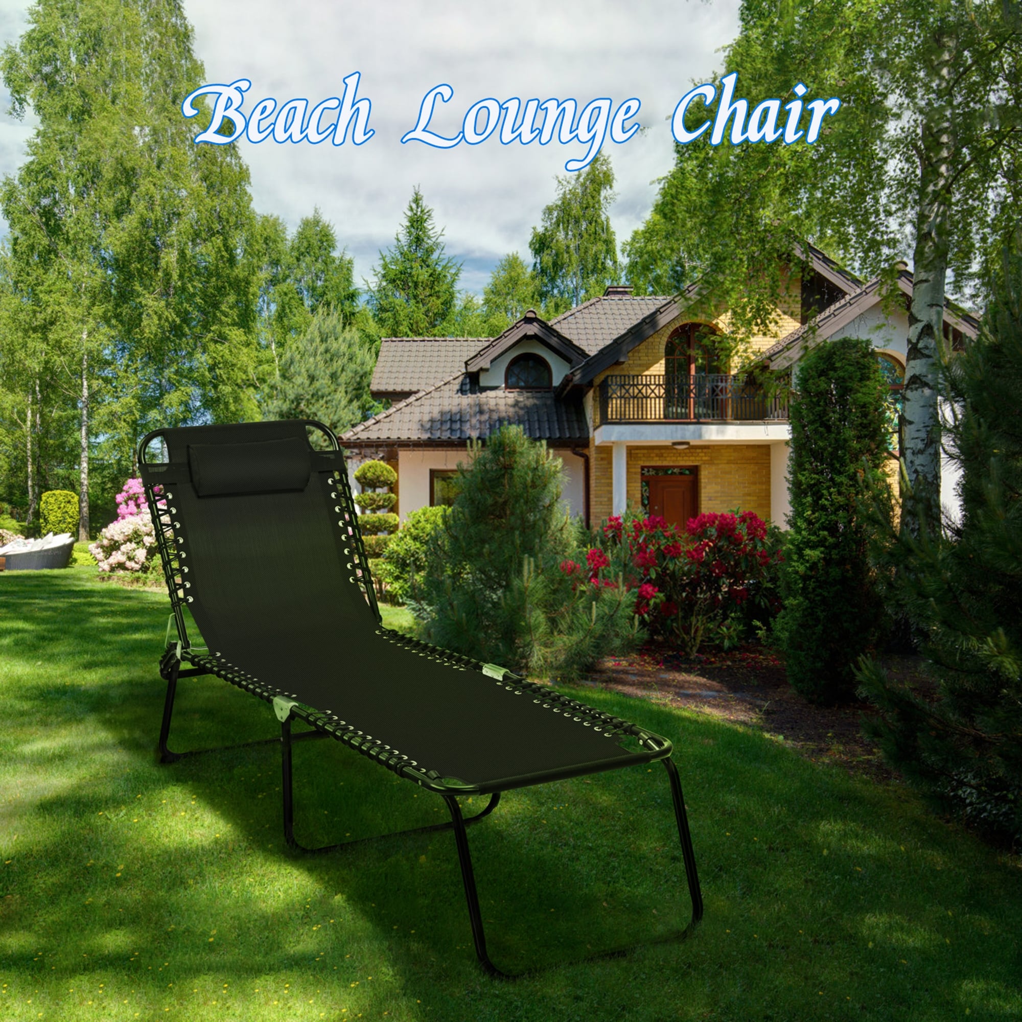 Chaise longue de plage pliante Gymax avec oreiller, 4 niveaux
