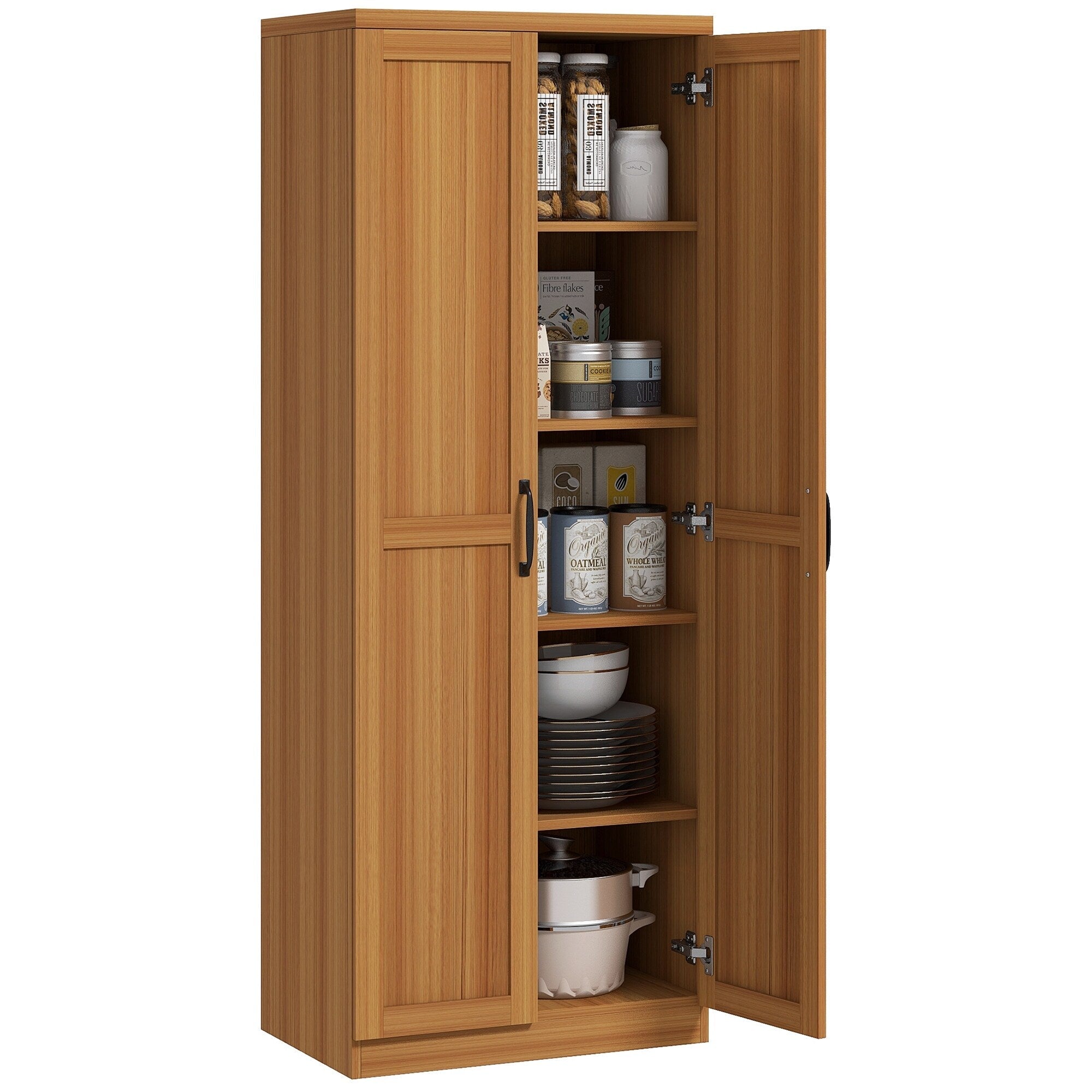 HOMCOM 63 Garde-manger de cuisine à 2 portes, meuble de rangement indépendant avec étagères à 5 niveaux et 2 étagères réglables pour salle à manger