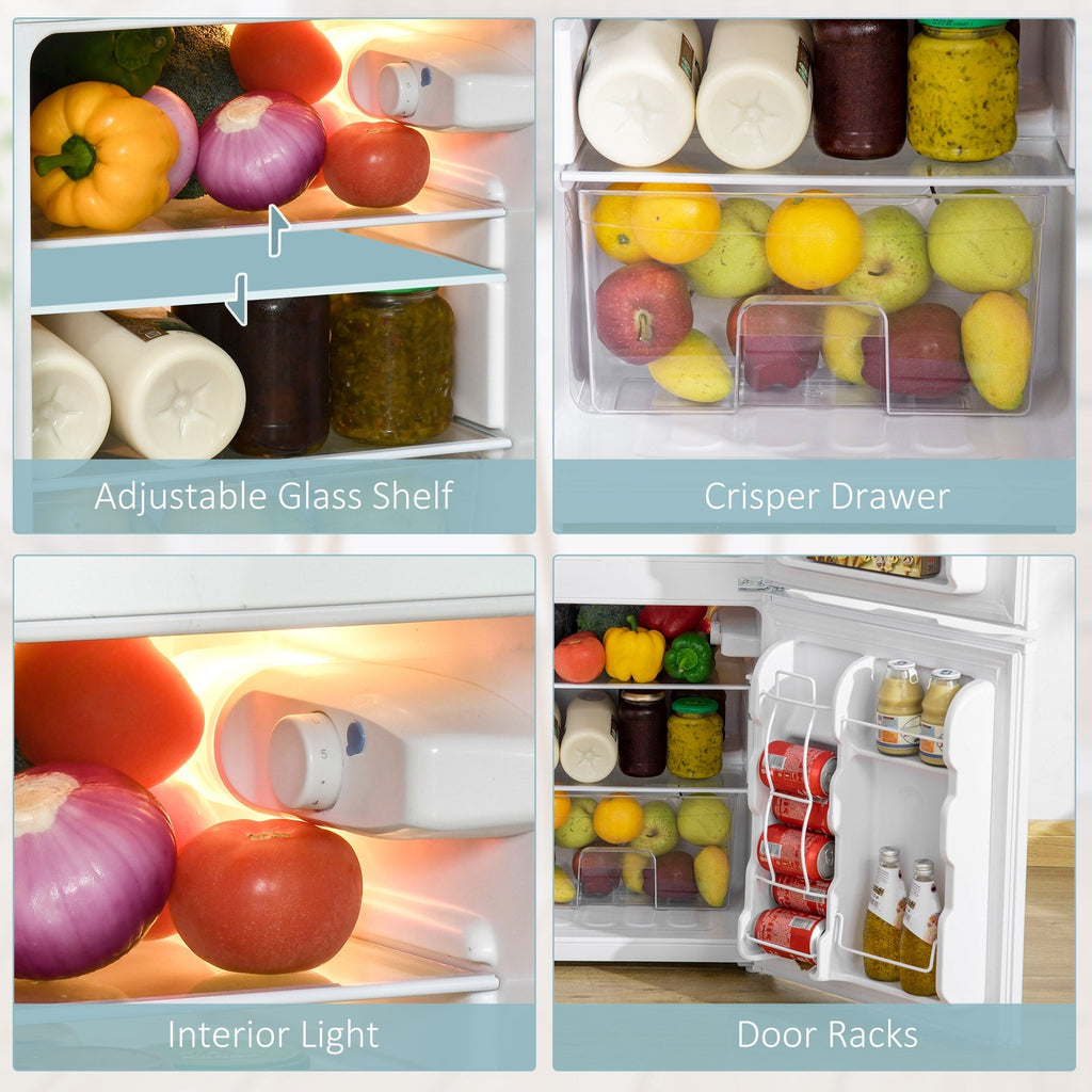 Mini-réfrigérateur HOMCOM à deux portes avec congélateur, réfrigérateur compact de 3,2 pi³ avec étagère réglable, thermostat réglable