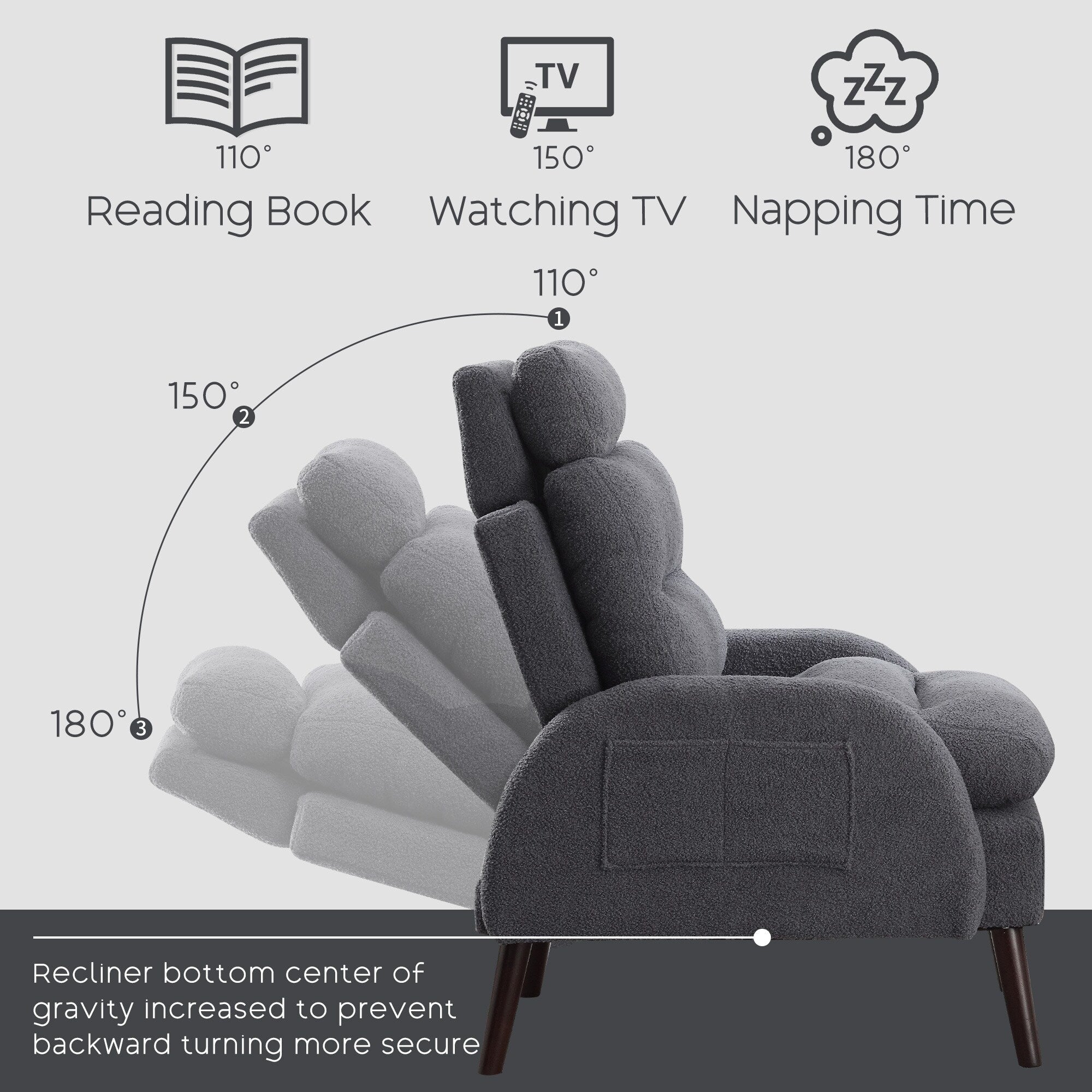 Fauteuil d'appoint HOMYKA avec dossier réglable et pouf de rangement