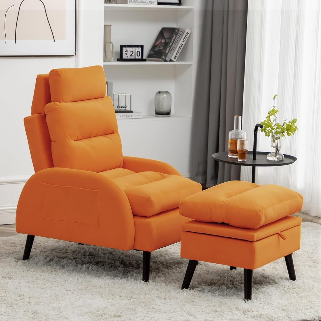 Fauteuil d'appoint HOMYKA avec dossier réglable et pouf de rangement