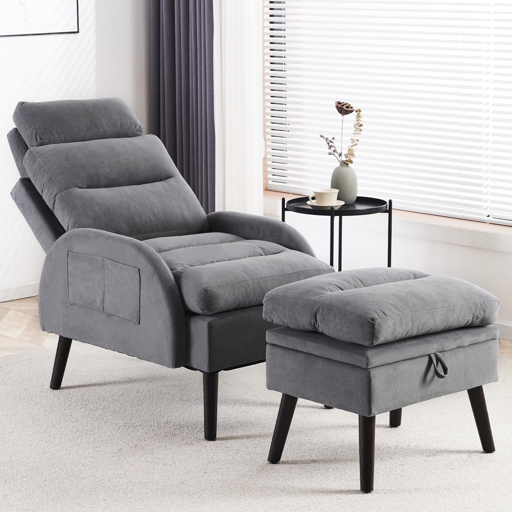 Fauteuil d'appoint HOMYKA avec dossier réglable et pouf de rangement