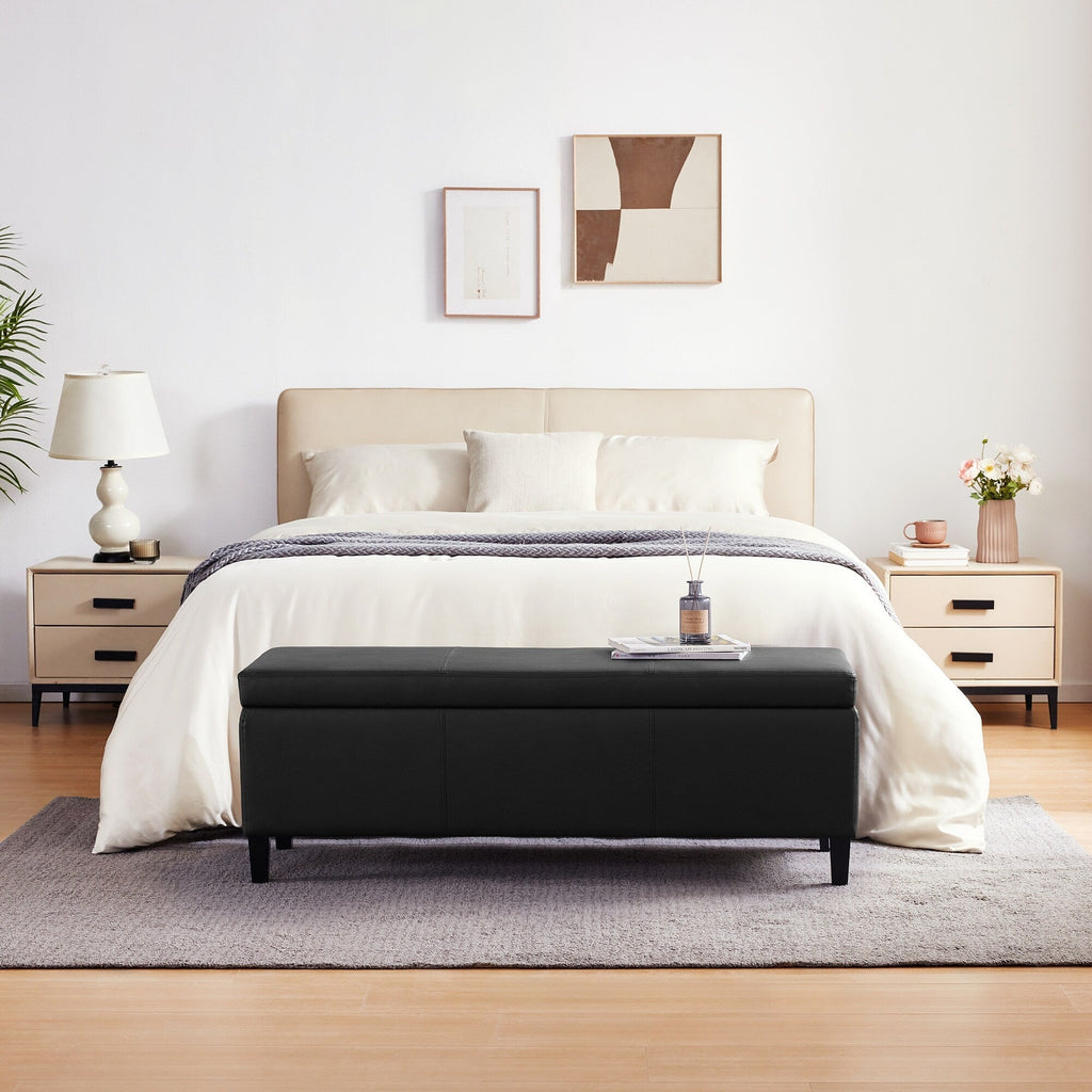 Pouf de rangement rectangulaire rembourré 50,3 x 17,50 x 18 po - Similicuir