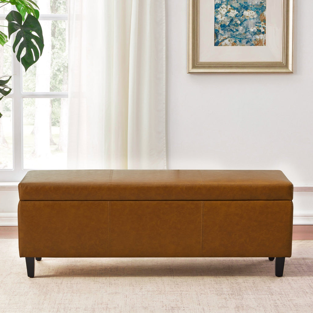 Pouf de rangement rectangulaire rembourré 50,3 x 17,50 x 18 po - Similicuir