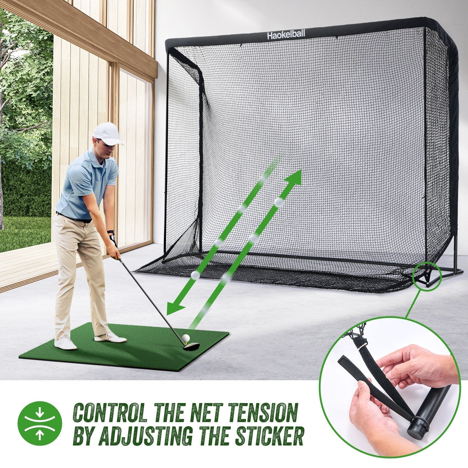 Filet de golf Haokelball 10x7,5 pieds Filet d'entraînement de golf avec tissu cible Filet de frappe de golf robuste