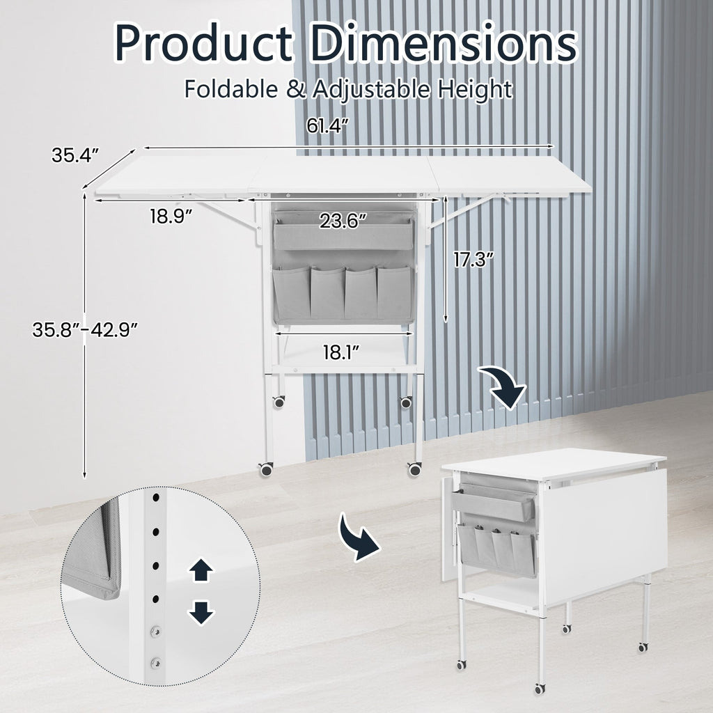 Table de bricolage réglable en hauteur avec étagères de rangement, table de découpe pliante mobile pour la maison, le bureau, la salle de couture, la salle d'artisanat
