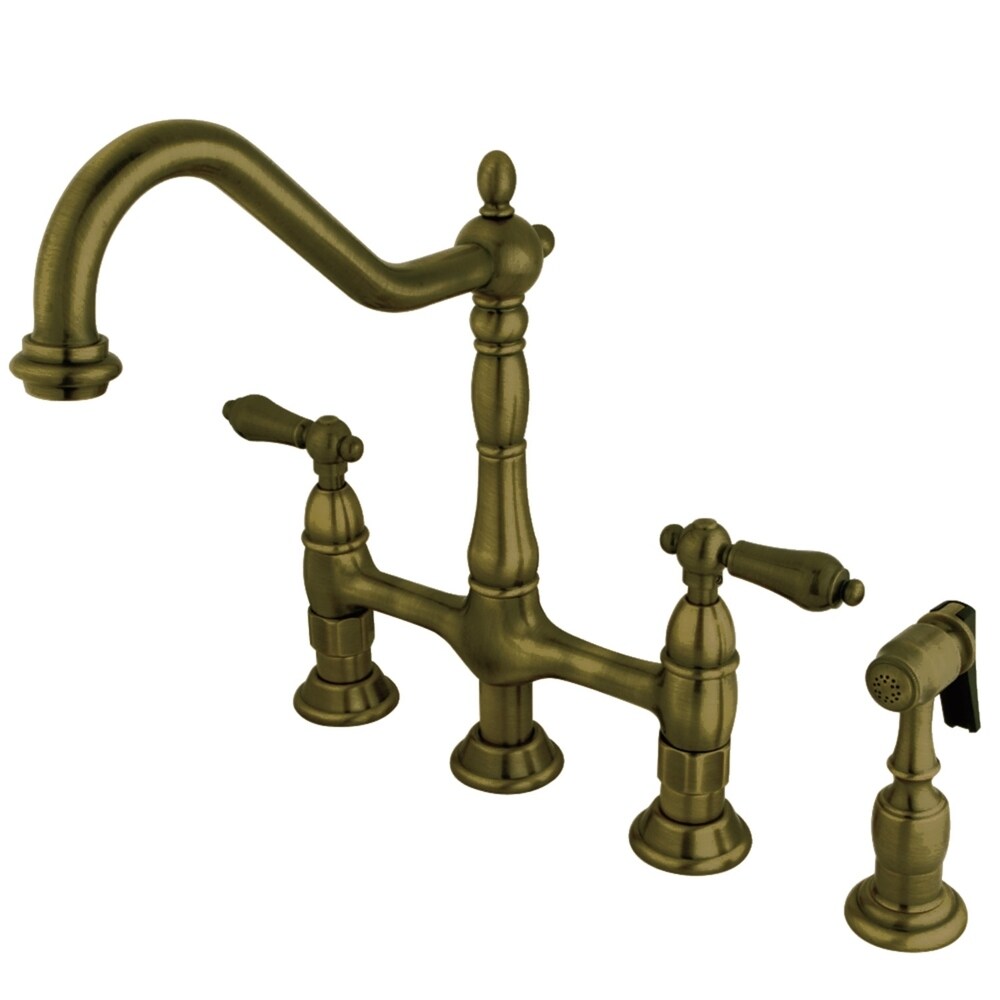 Robinet de cuisine Kingston Brass Heritage Bridge avec douchette en laiton