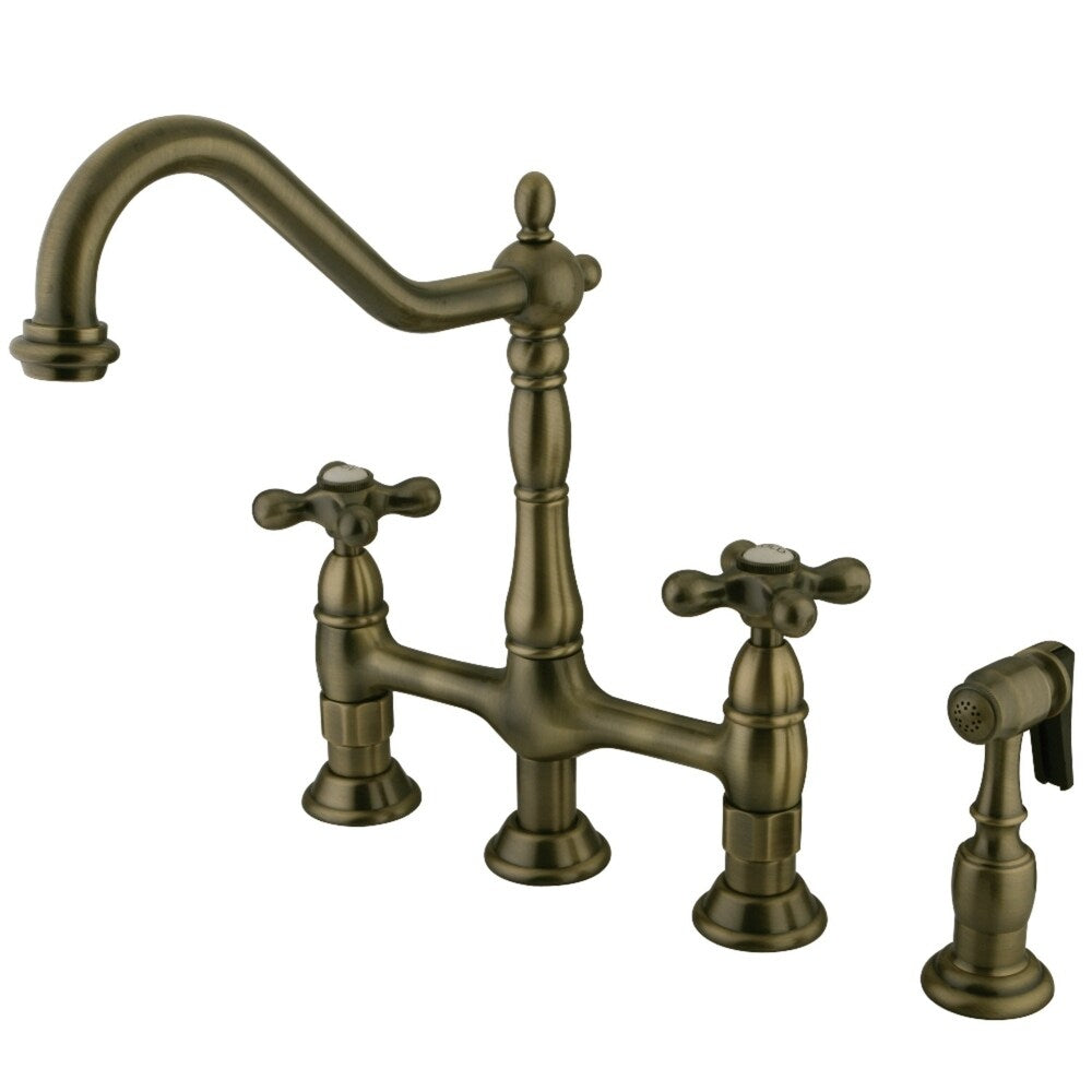 Robinet de cuisine Kingston Brass Heritage Bridge avec douchette en laiton