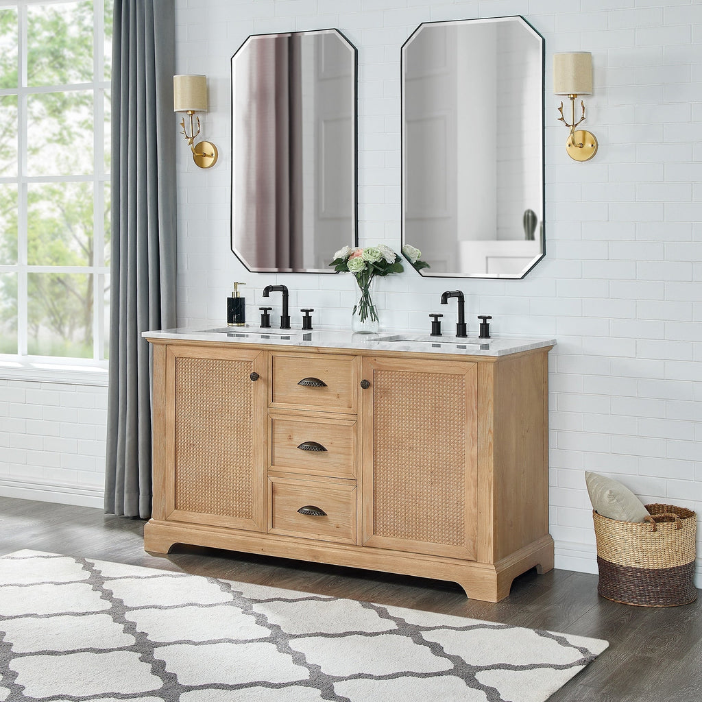 Meuble-lavabo Hervas avec plateau en marbre naturel sans miroir