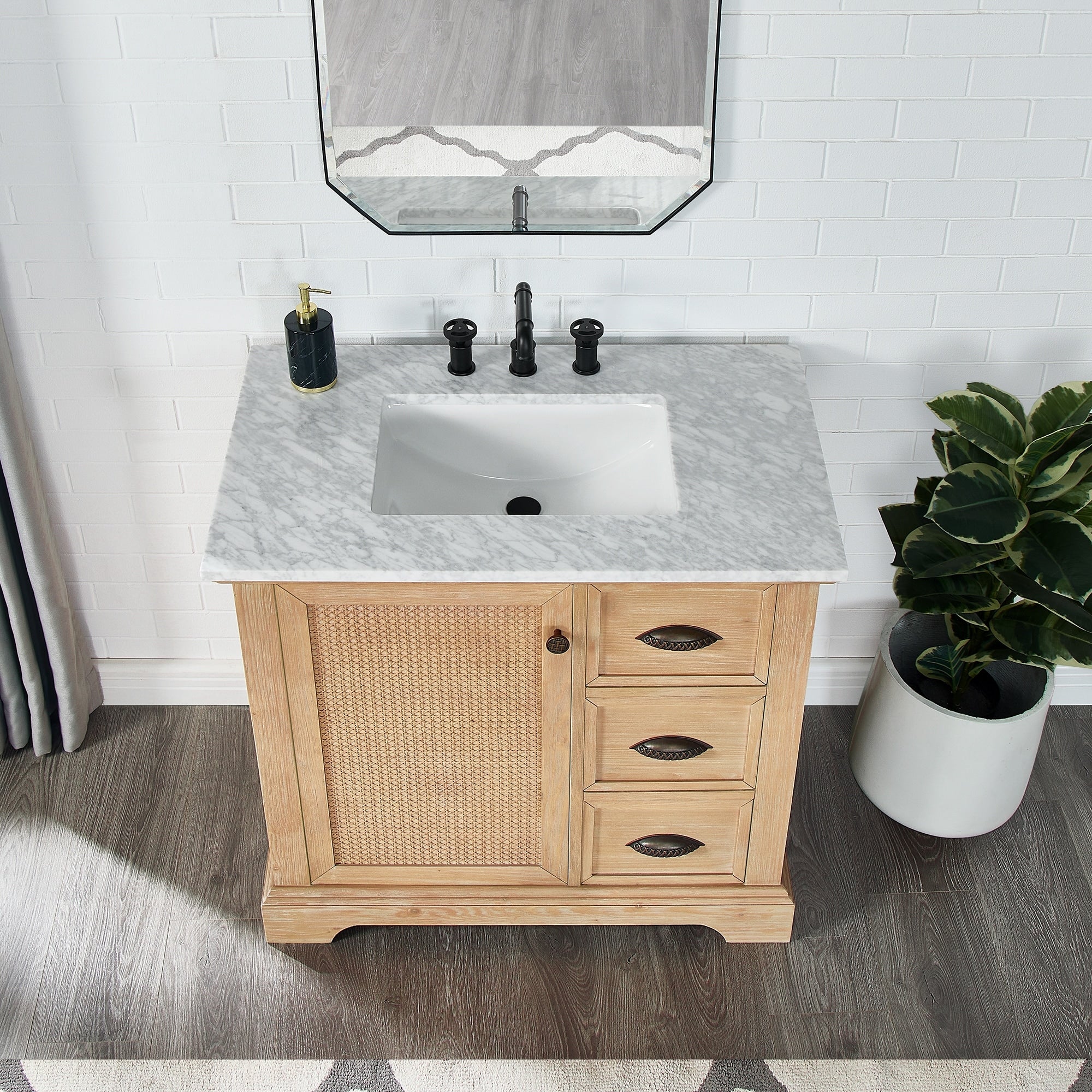 Meuble-lavabo Hervas avec plateau en marbre naturel sans miroir