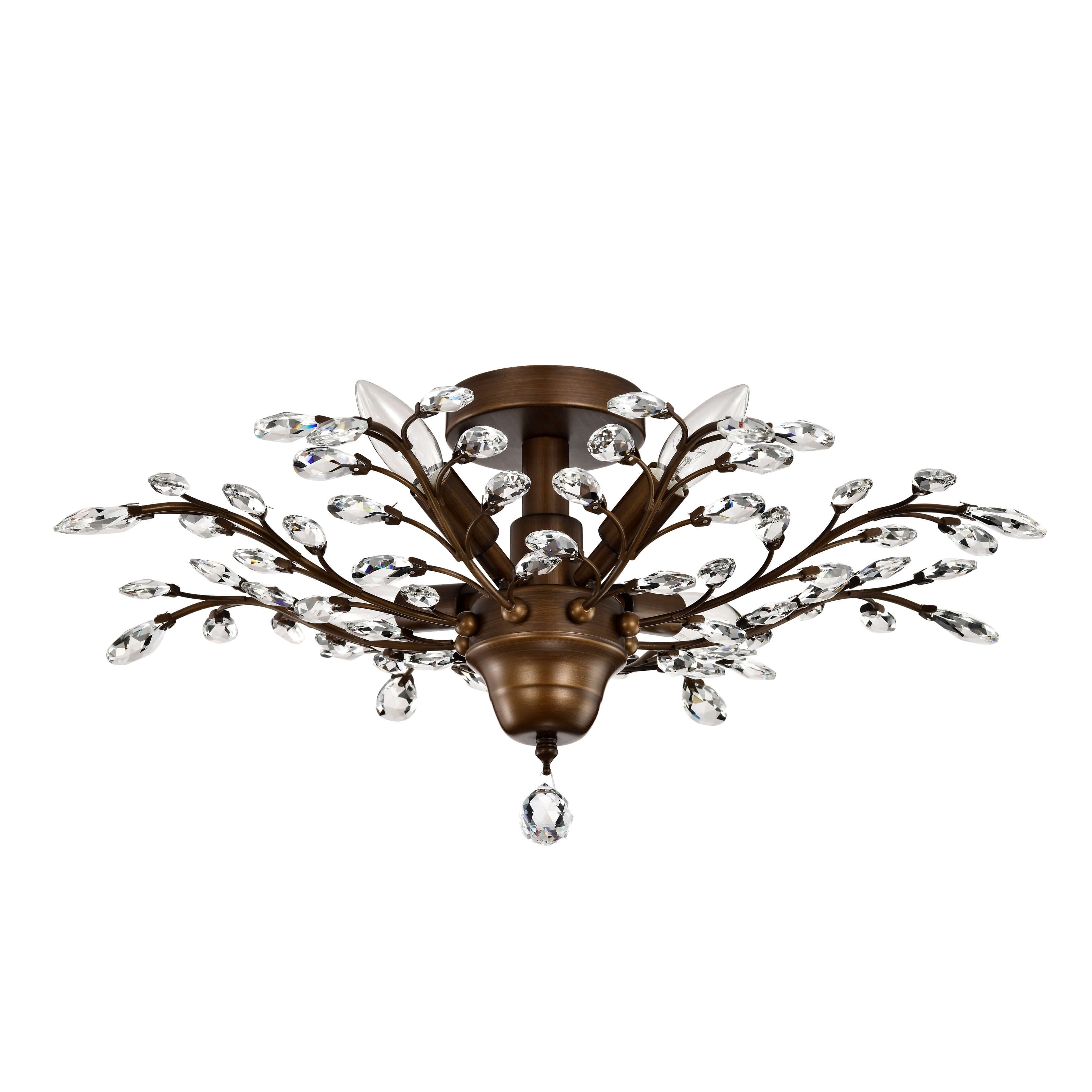 Plafonnier à 4 lumières en cristal avec feuilles de houx