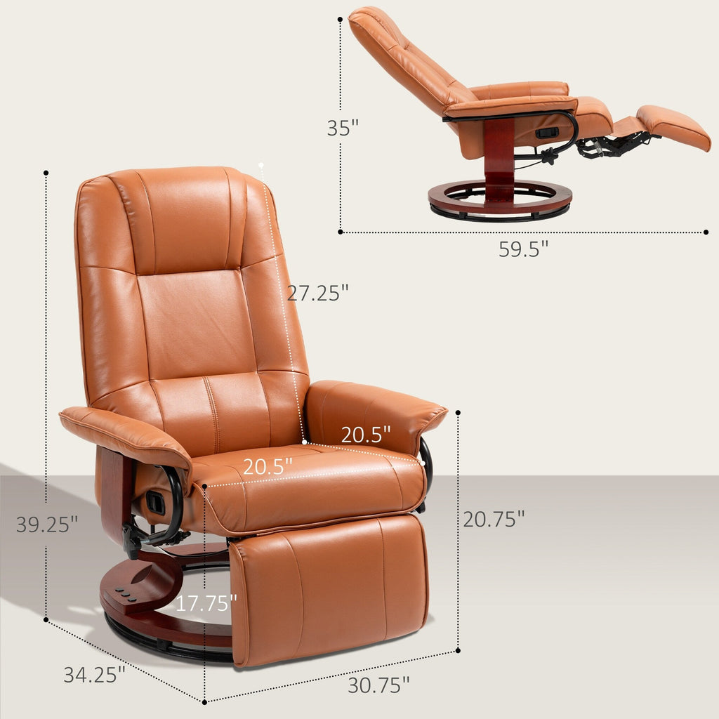 Fauteuil inclinable manuel pivotant et réglable en similicuir HomCom avec repose-pieds confortable et relaxant