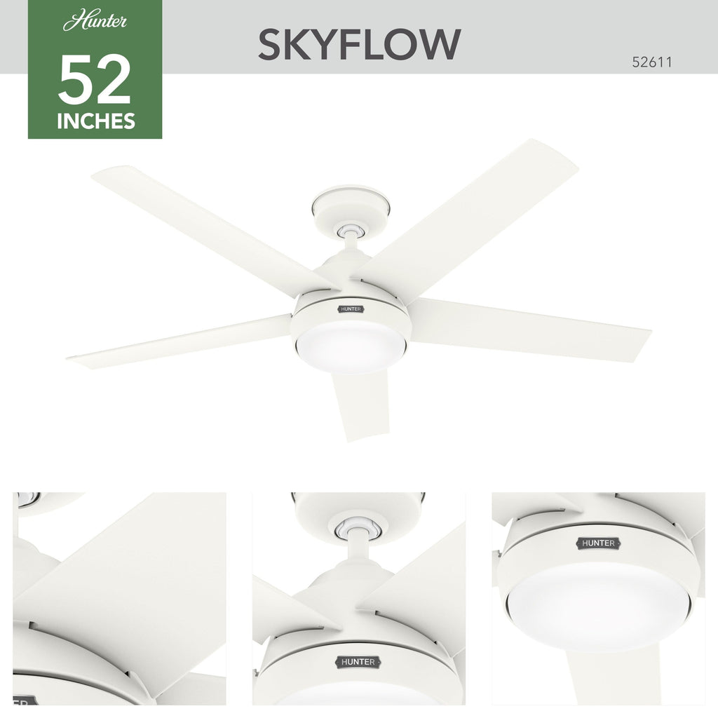 Ventilateur de plafond extérieur Hunter 52 Skyflow avec kit d'éclairage LED, commande murale - Côtier moderne contemporain - WeatherMax - CLASSÉ HUMIDE !