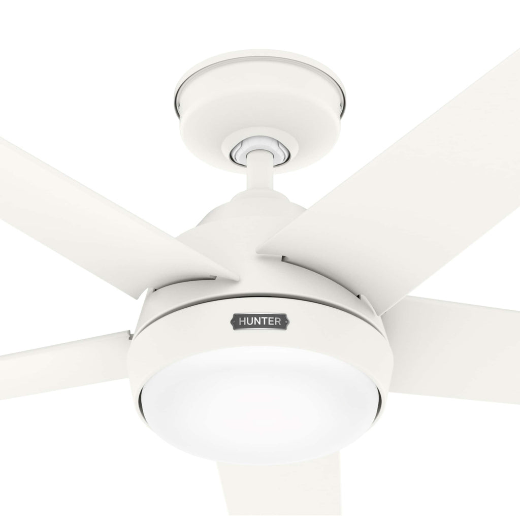 Ventilateur de plafond extérieur Hunter 52 Skyflow avec kit d'éclairage LED, commande murale - Côtier moderne contemporain - WeatherMax - CLASSÉ HUMIDE !