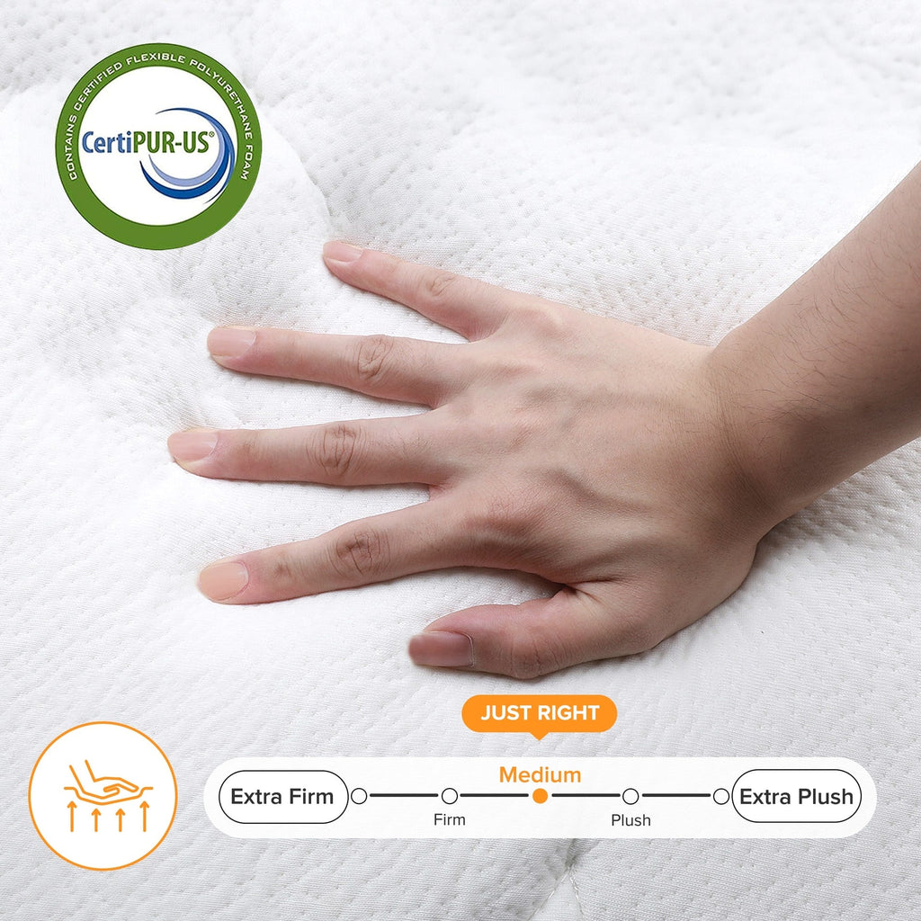 Matelas à ressorts SweDrea 25 cm mi-ferme à plateau-coussin pour soulager les maux de dos et rafraîchir, certifié CertiPUR-US, SGS et OEKO-TEX.