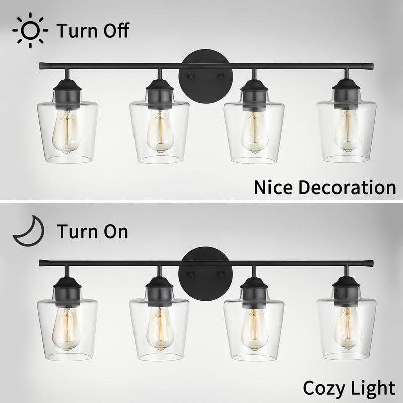 KAWOTI Lampe de salle de bain en métal à 4 lumières et abat-jour en verre à intensité variable