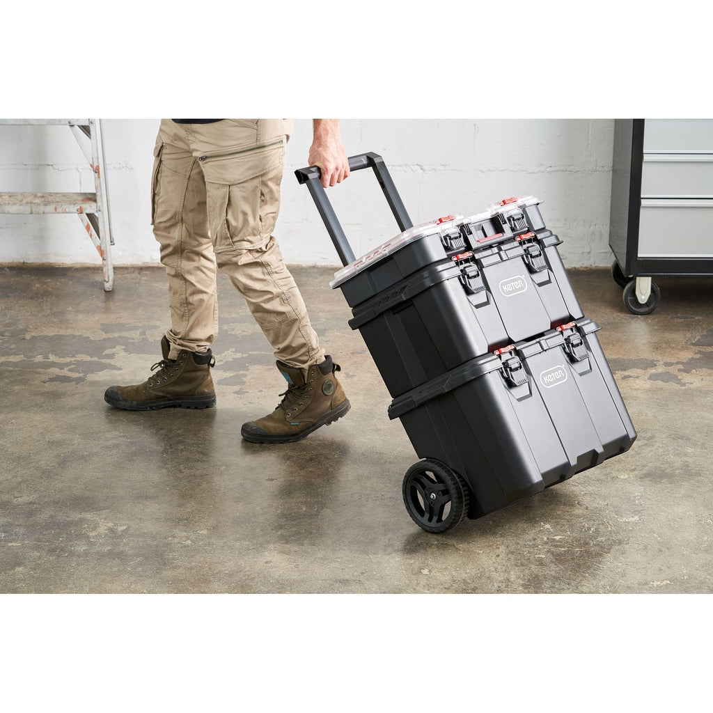 Boîte à outils mobile 3 pièces Keter Stack-n-Roll, rangement et organisation d'outils, système de boîte à outils modulaire en résine durable