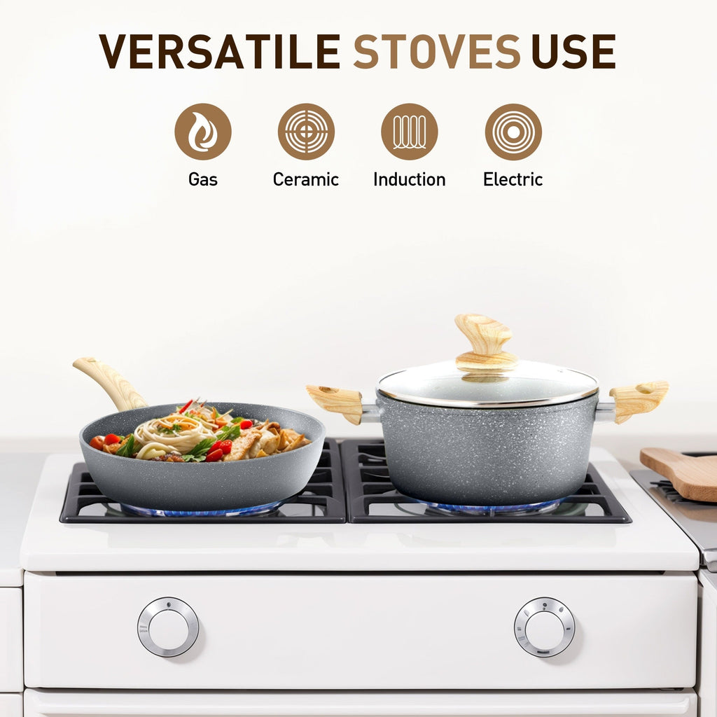 Batterie de cuisine antiadhésive, ensemble de 12 casseroles et poêles en granit