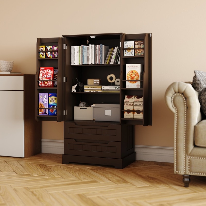 Armoire de rangement pour cuisine, garde-manger, armoire de rangement de salle de bain indépendante avec 2 portes et tiroirs