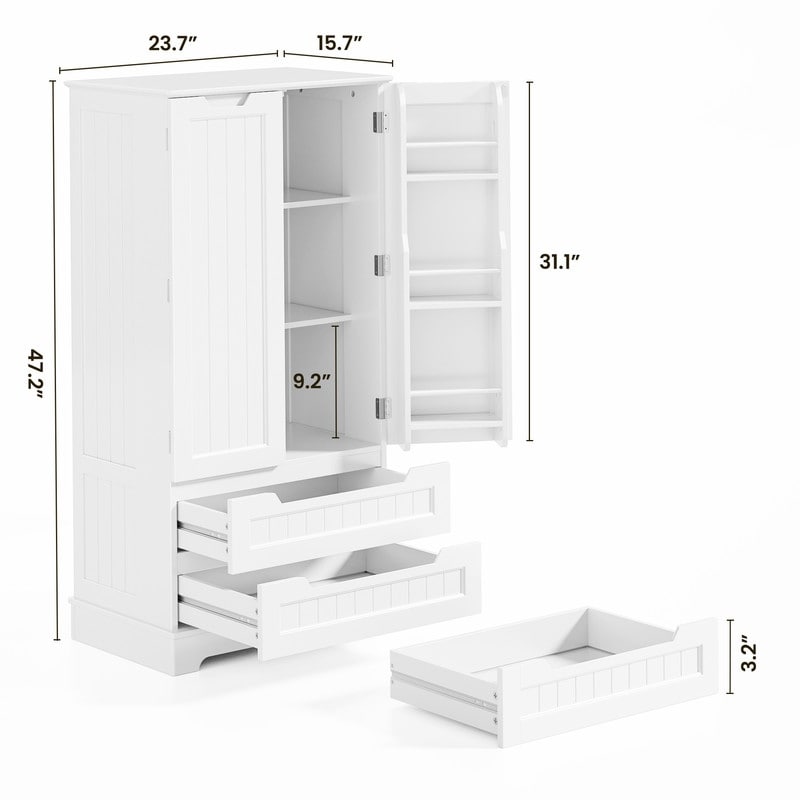 Armoire de rangement pour cuisine, garde-manger, armoire de rangement de salle de bain indépendante avec 2 portes et tiroirs
