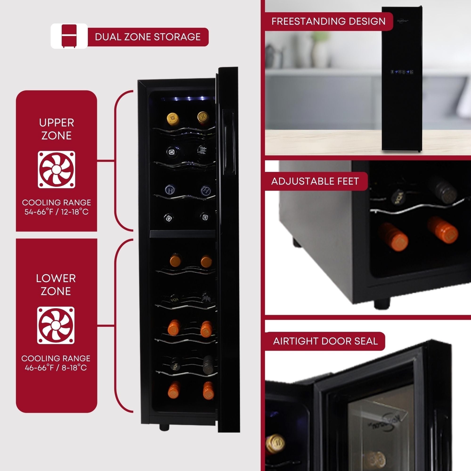 Réfrigérateur à vin autonome Koolatron Slim à deux zones pour 18 bouteilles