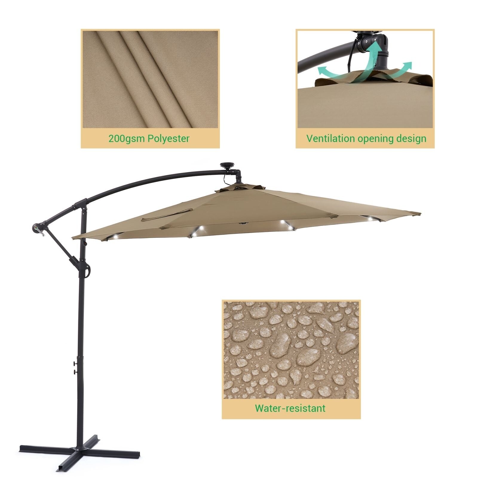 Parasol de terrasse déporté à LED LIVOOSUN de 10 pieds avec base croisée