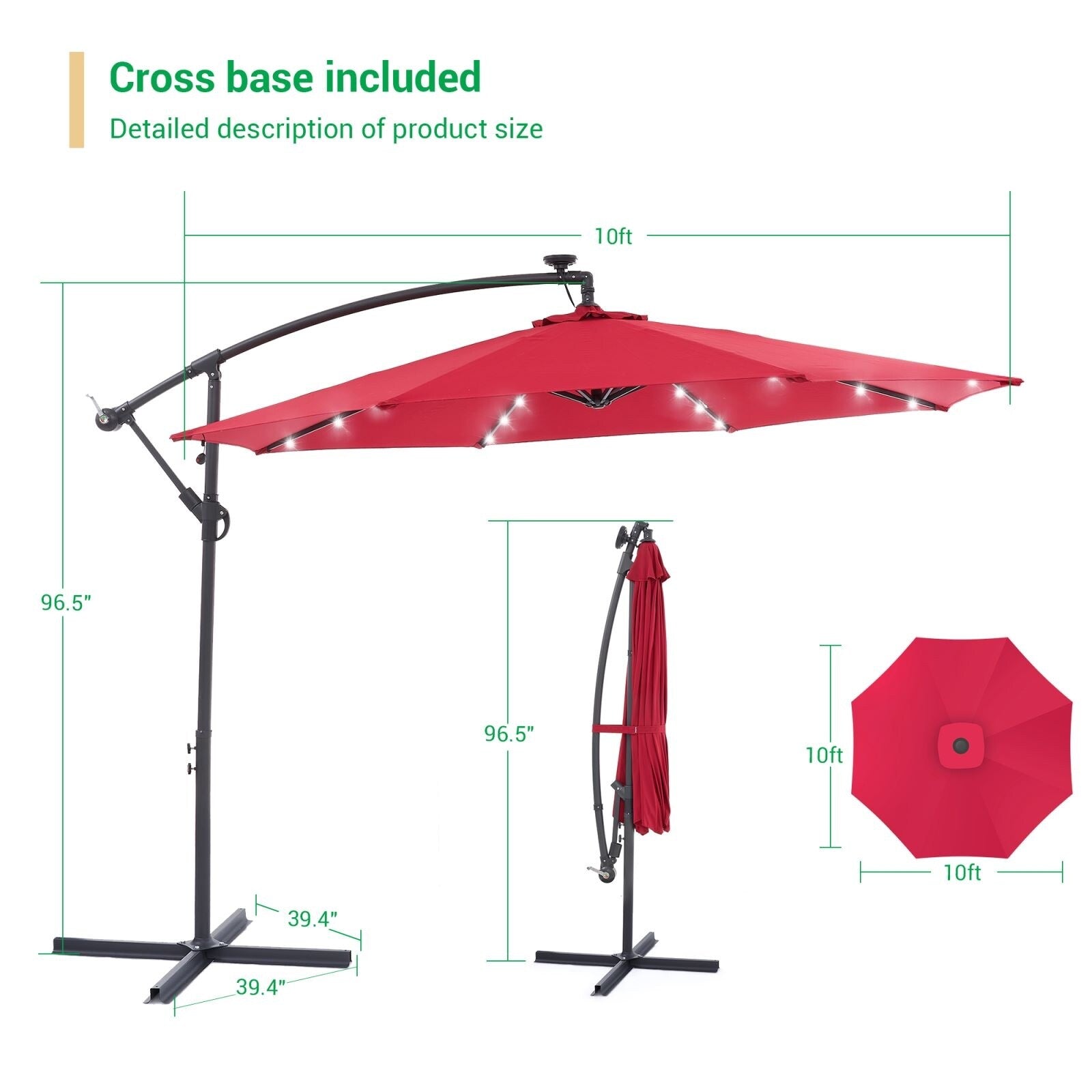 Parasol de terrasse déporté à LED LIVOOSUN de 10 pieds avec base croisée