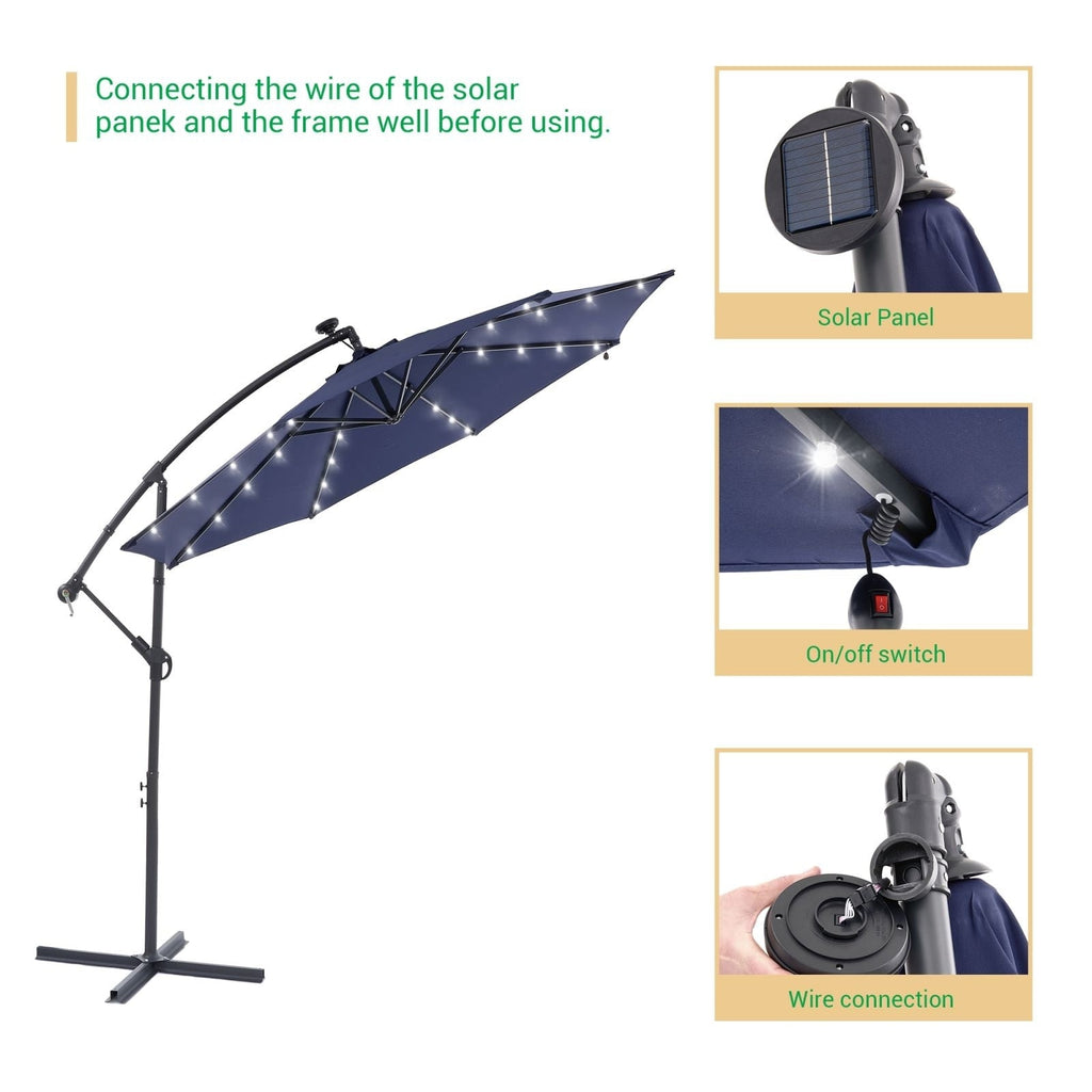 Parasol de terrasse déporté à LED LIVOOSUN de 10 pieds avec base croisée