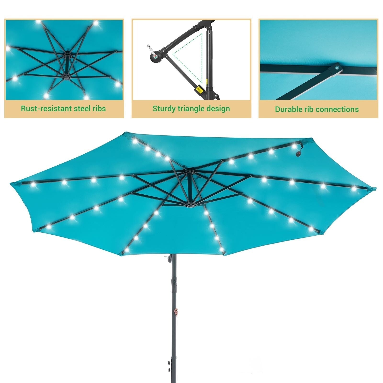 Parasol de terrasse déporté à LED LIVOOSUN de 10 pieds avec base croisée
