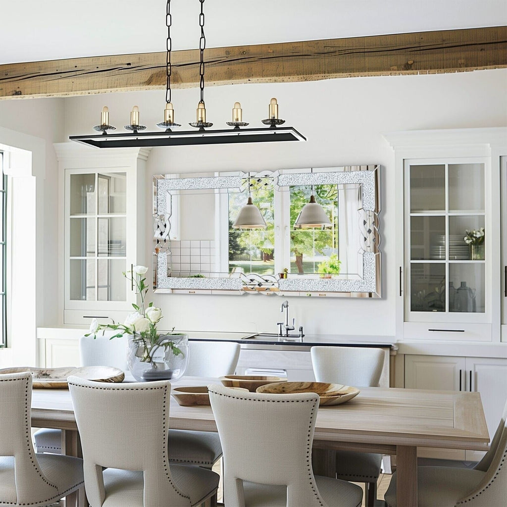 Grand miroir mural emboîtable avec perles de cristal rectangulaires