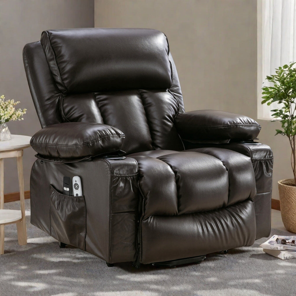 Grand fauteuil inclinable électrique avec chauffage et massage 8 points - Télécommande, port USB