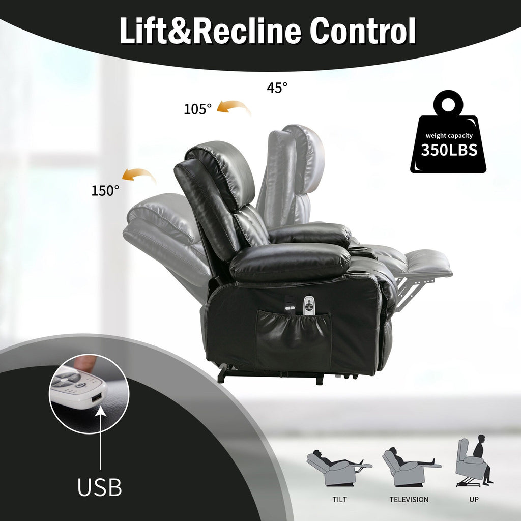 Grand fauteuil inclinable électrique avec chauffage et massage 8 points - Télécommande, port USB