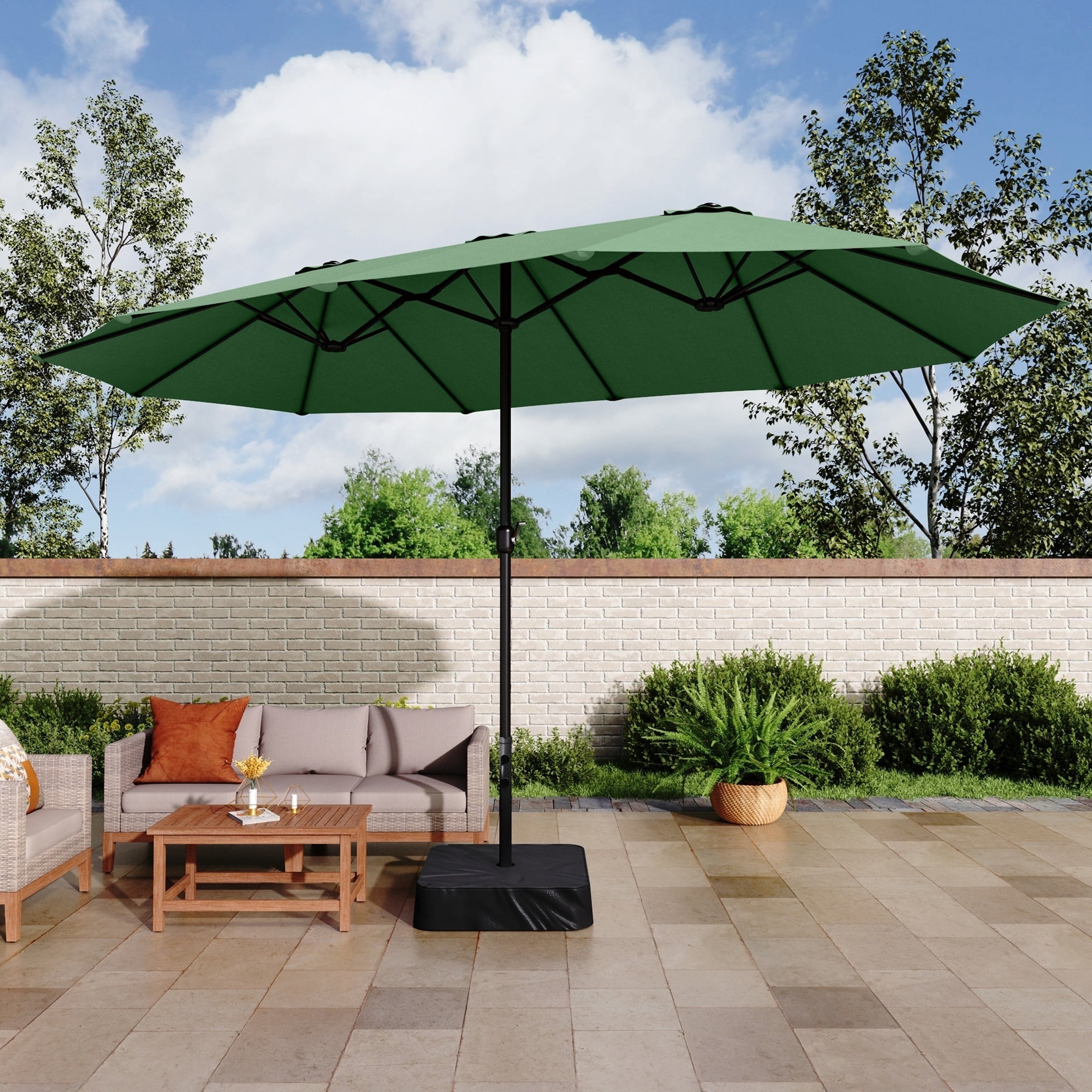 Parasol double extra large de 15 pieds pour patio double face de MAISON ARTS avec base incluse
