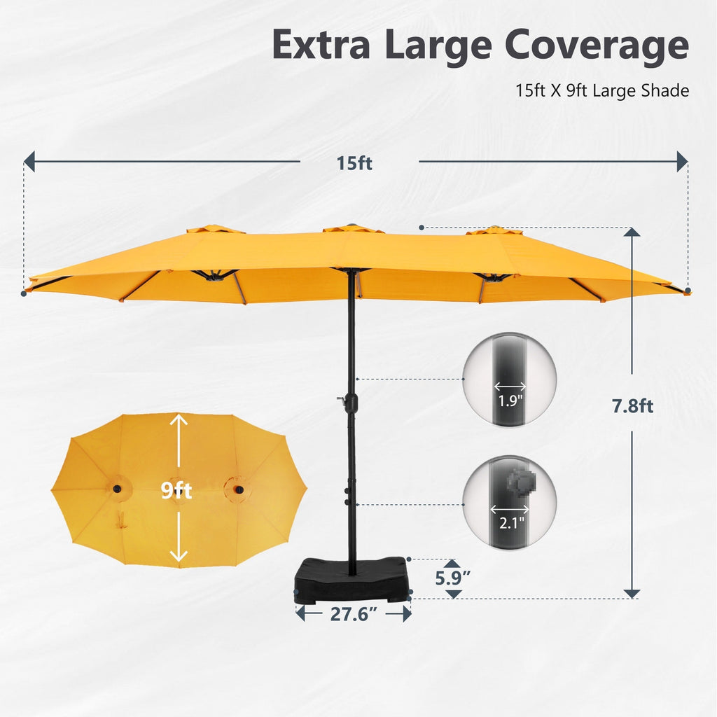 Parasol double extra large de 15 pieds pour patio double face de MAISON ARTS avec base incluse