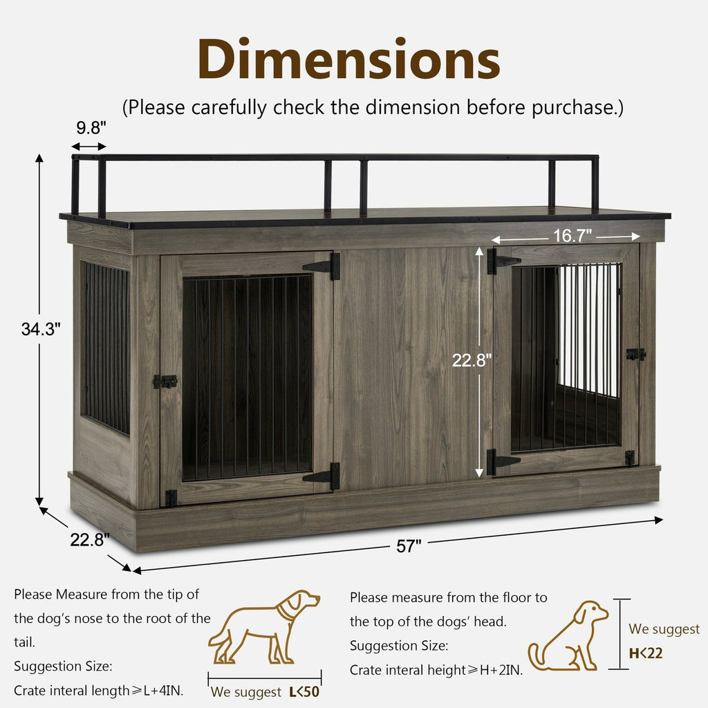 Meuble TV pour cage à chien Mcombo, grand format, niche en bois avec doubles portes, modèle 1861