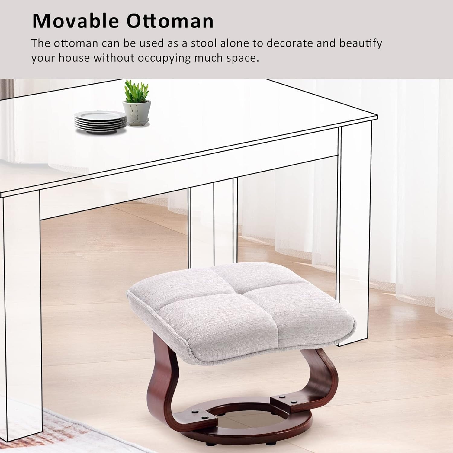 Ensemble de 2 fauteuils inclinables pivotants avec pouf et coussin de nuque, tissu chenille