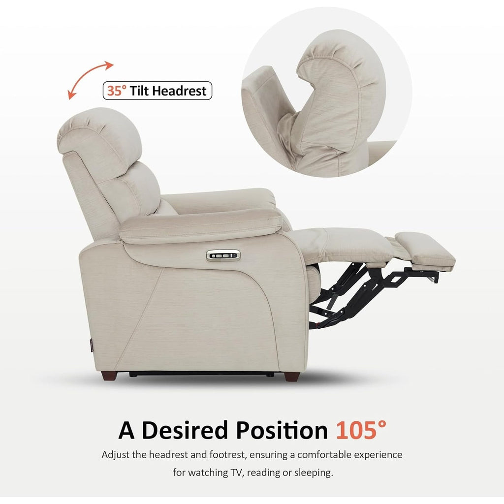 Fauteuil inclinable électrique MCombo Zero Wall-Hugger avec appui-tête réglable, idéal pour les petits espaces et les camping-cars, tissu ST257