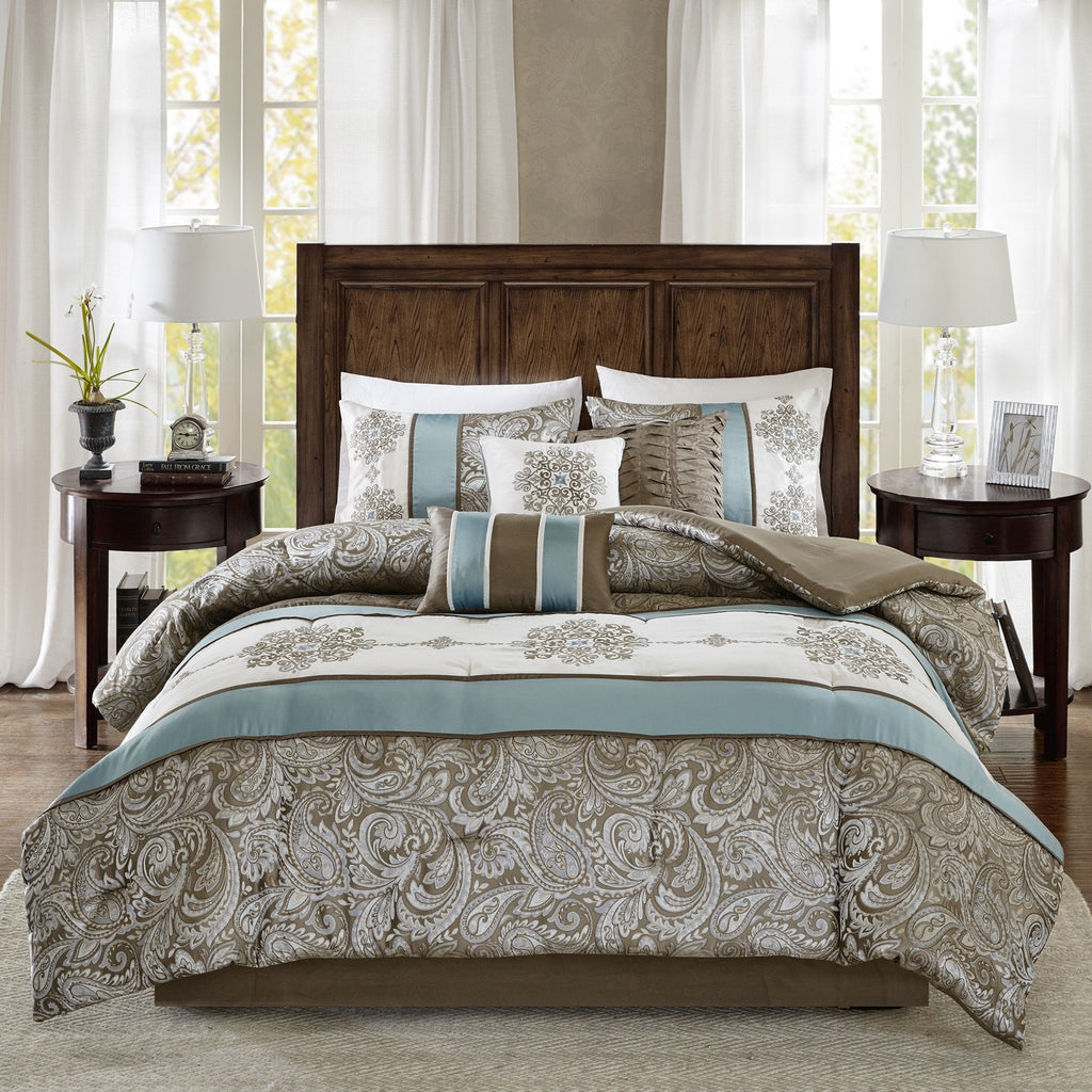 Ensemble de couette 7 pièces Madison Park Lorraine Blue Jacquard